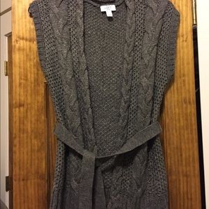 Loft Cozy dark gray belted wool sweater perfect!